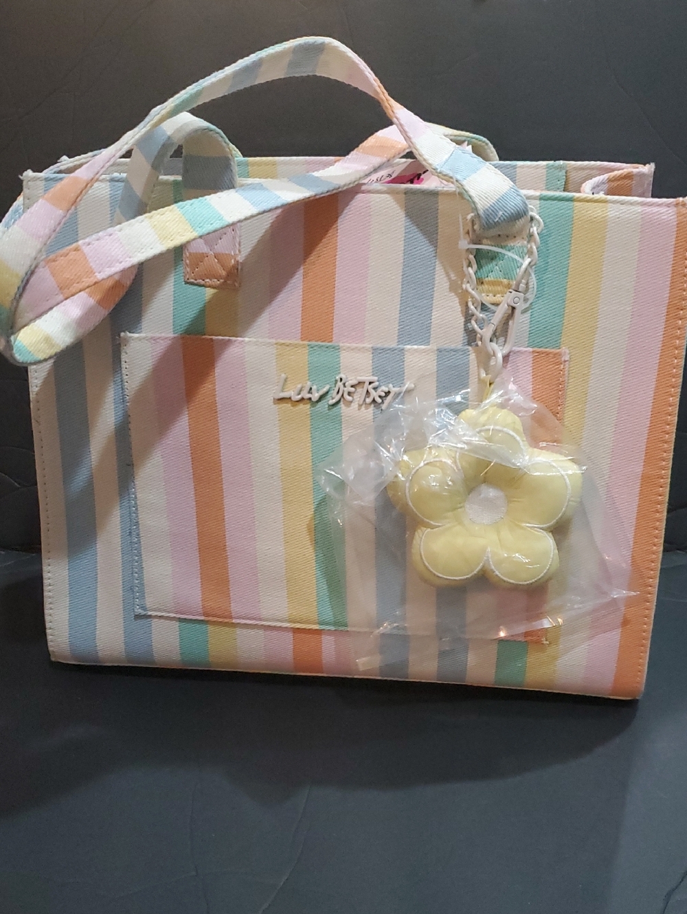 Betsey Johnson LBEMME cotton candy pastel stripe colorful structured woven tote